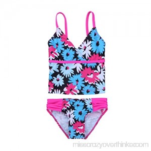 Alvivi Kids Girls 2 Piece Tankini Swimsuit Floral Printed Bikini Top with Swim Brefs Bathing Suit Blue B07DKV1BXM